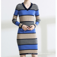 PK18ST079 colour stripe well fitted women dresses sweater fashion dress cashmere sweater